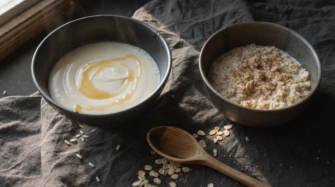 Photo éditoriale illustrant l'article : crème de riz ou flocons d'avoine